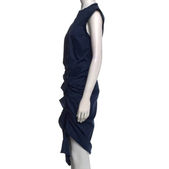 Veronica Beard Size 6 NAVY BLUE RUCHED BUTTON UP SHIRT DRESS SIZE M $450 - Picture 2 of 9